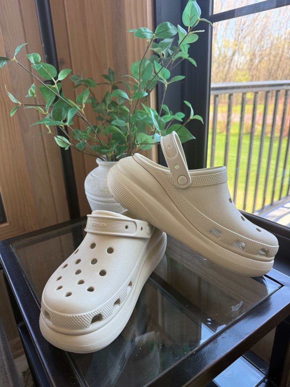 Cream Platform Croc Slip-Ons